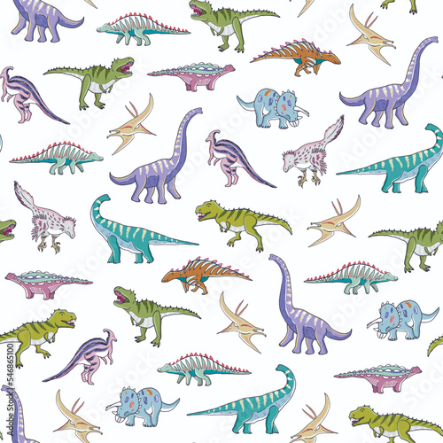 Dinosaur collection vector seamless pattern.