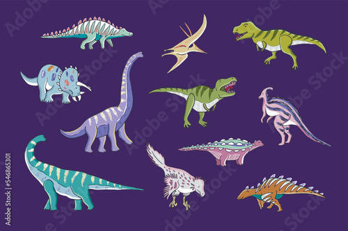 Fototapeta Naklejka Na Ścianę i Meble -  Dinosaur collection vector illustrations set.