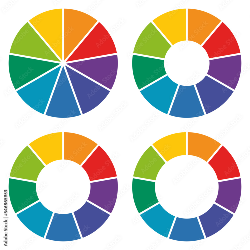 pie chart,colorful infographic templates,color circle with 9 colors, vector illustration. - obrazy, fototapety, plakaty 
