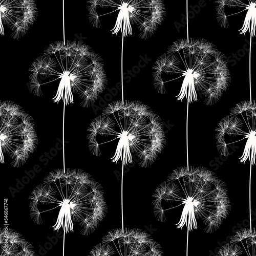 Dandelions. The concept of lightness, weightlessness and flight. Seamless background for fabrics, textiles, packaging and wallpaper. Vector illustration.