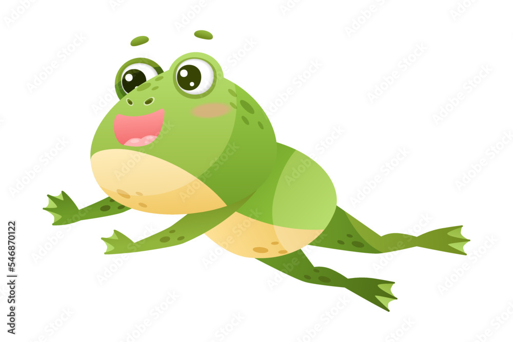 Fototapeta premium Cute Green Leaping Frog Character Jumping Vector Illustration