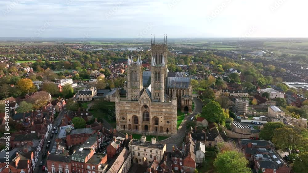 Lincoln City Cathedral UK Aerial View in the Afternoon