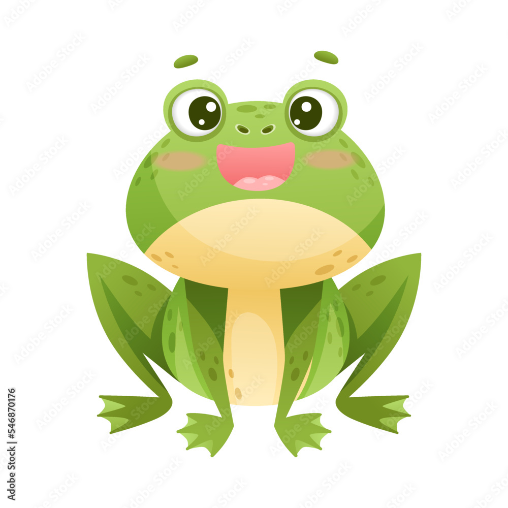 Fototapeta premium Cute Green Leaping Frog Character Sitting and Smiling Vector Illustration