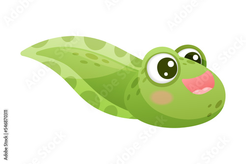 Fotografie Cute Green Tadpole Cartoon Character Vector Illustration