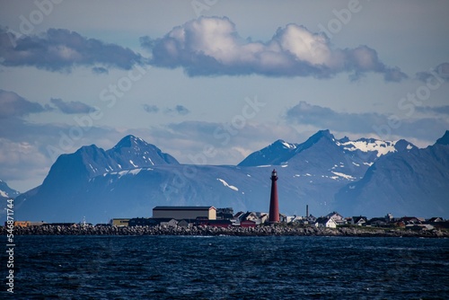Scenic view of the Andenes Lighthouse in Nordland county, Norway photo