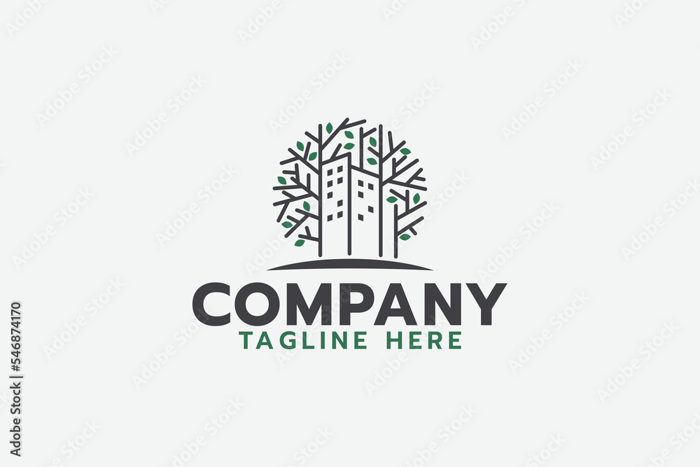 urban farm logo with a combination of buildings, city scape and tree urban farm logo with a combination of buildings, city scape and tree