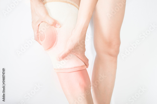 Pain in the muscles of the foot and knee joint, the human body, on a white background