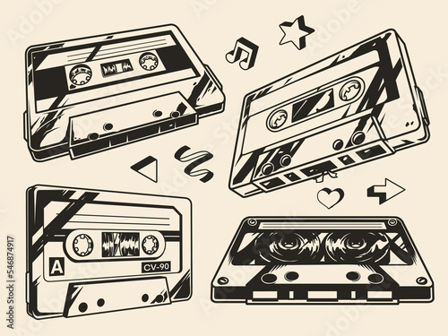 Compact cassette set monochrome vintage