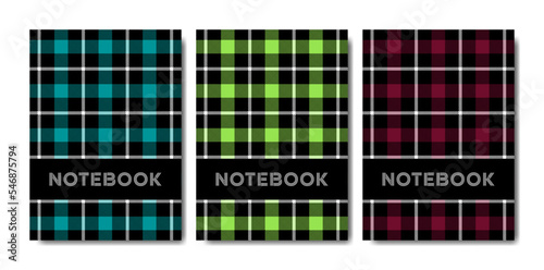 Set of cover notebook template with tartan pattern