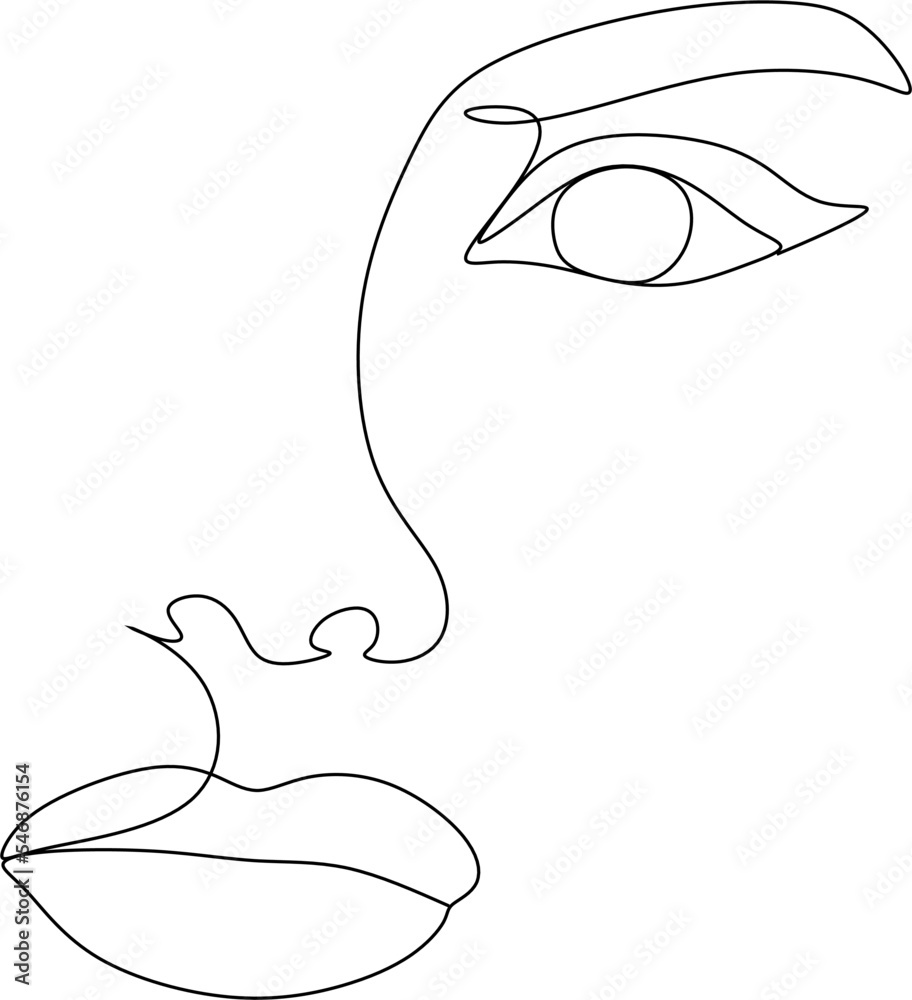 Continuous line drawing of Portrait of a Beautiful Woman's face. The Concept of Skin Beauty Care for young female models. Fashion beauty model with a white background. Vector Continuous line drawing of Portrait of a Beautiful Woman's face. The Concept of Skin Beauty Care for young female models. Fashion beauty model with a white background. Vector