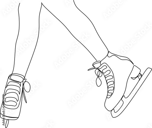 Continuous drawing of winter skates on ice close-up