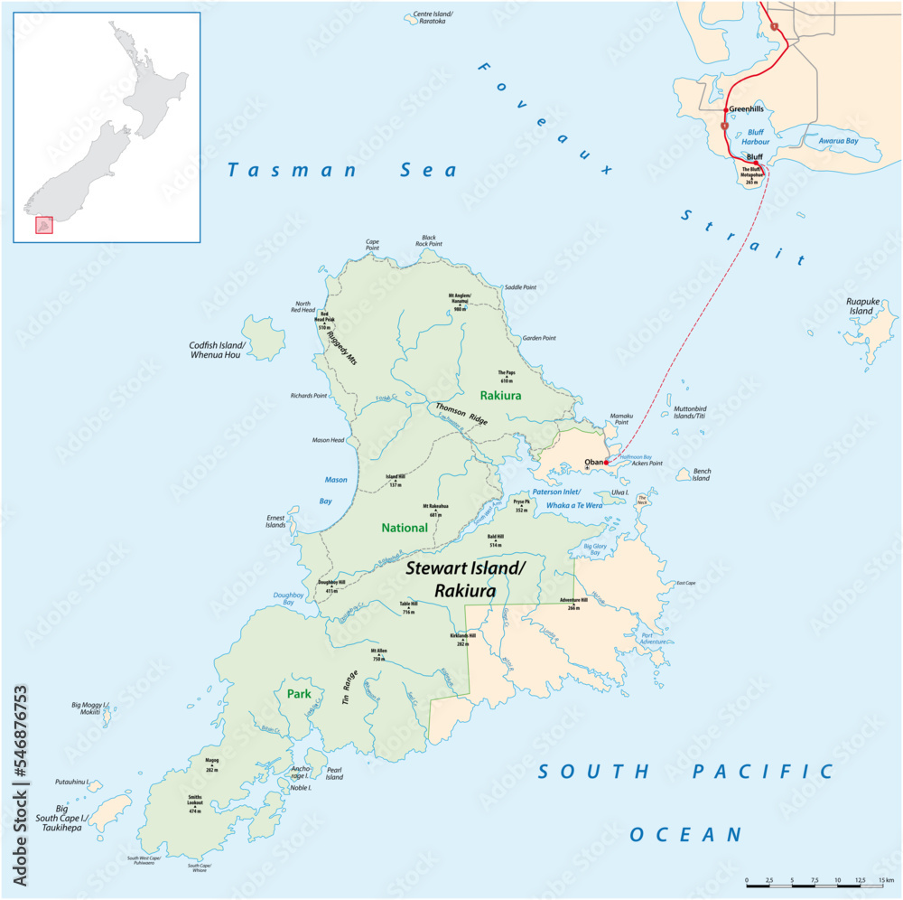 vector map of New Zealands Stewart Island, Rakiura