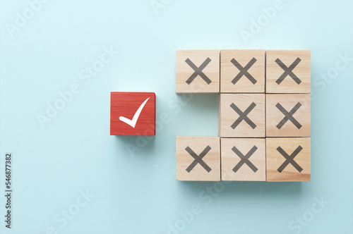 Wooden blocks tick vs crosses