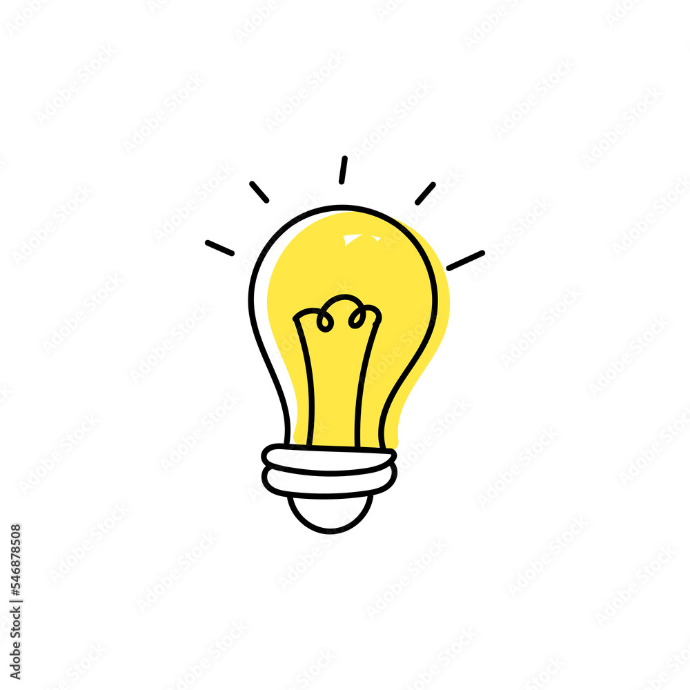 Yellow illumination light bulb hand drawn icon