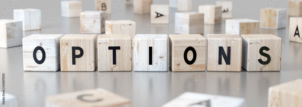 Options - word on wooden blocks - 3D illustration Options - word on wooden blocks - 3D illustration