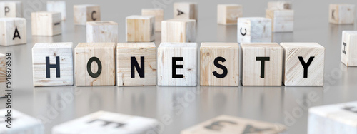 Honesty - word on wooden blocks - 3D illustration