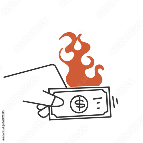 hand drawn doodle burning money illustration vector