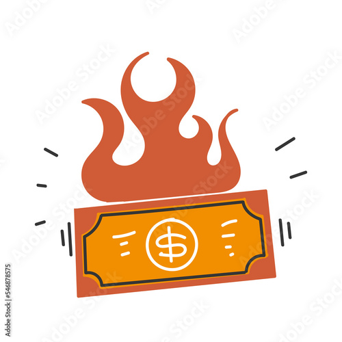 hand drawn doodle burning money illustration vector