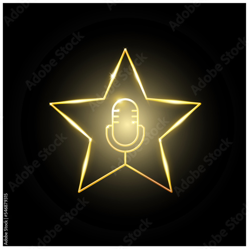 Karaoke superstar, voice contest, microphone inside gold star, singing competition, vector