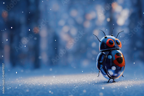 ladybird on the snow ai-generated illustration, artificial intelligence