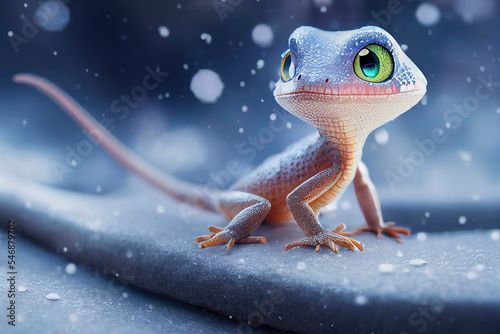 Slika na platnu cute lizard on the snow ai-generated illustration, artificial intelligence