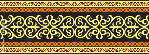 Vector seamless colored Kazakh national ornament, border, frame. EndlessPattern of nomadic peoples of the great steppe, Kyrgyz, Mongol, Buryat, Kalmyk.