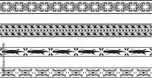Vector monochrome set of seamless borders, native american frames. The endless pattern of the peoples of Central and South America, the Aztecs, the Maya, the Incas. photo