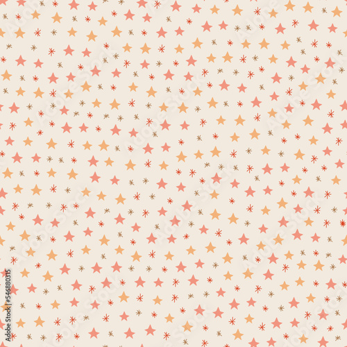 Cute pink seamless pattern with stars. Vector doodle background with stars and sparkles. Childish girly print with golden stars for fabric, textile, paper, wrapping	