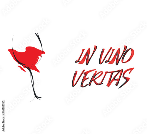 vector design with in vino veritas text and glass of wine on white background photo
