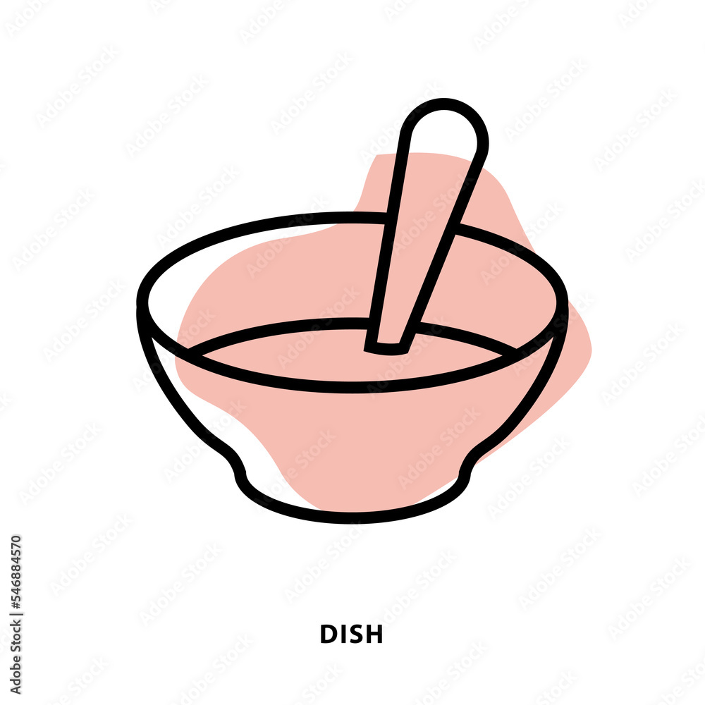 A plate of soup linear icon design for application or web design template. Vector line icon with blot shape background. A plate of soup linear icon design for application or web design template. Vector line icon with blot shape background.