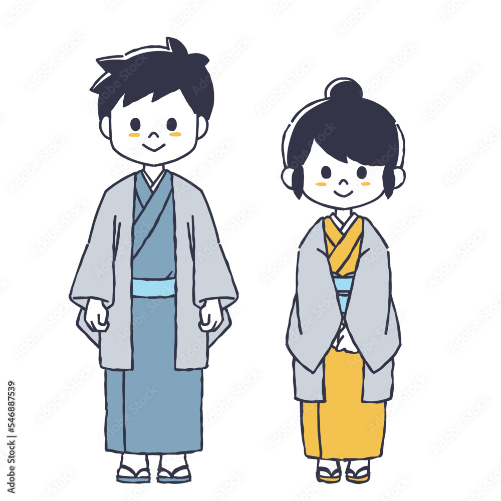 着物を着た女性と男性 着物を着た女性と男性