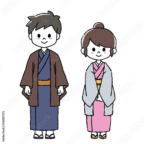 着物を着た女性と男性
