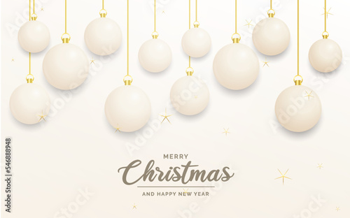 Festive Christmas decoration White and gold christmas balls for website. social networks. blog or your video channel. Vector illustration