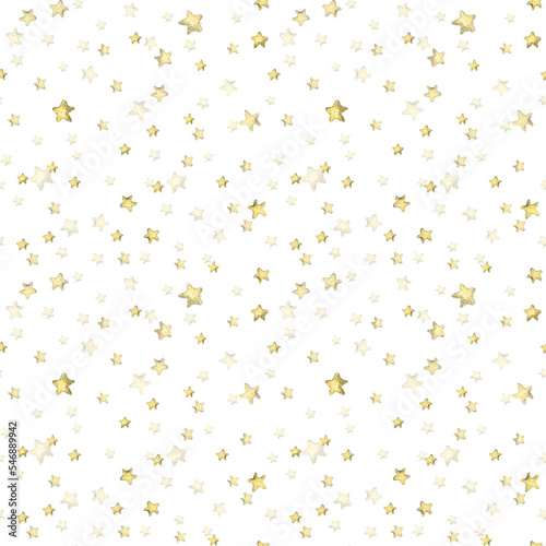 Yellow stars on the white background. Watercolor illustration. Seamless pattern from the MAGIC OWLS collection. For decoration, fabric design. textiles, wallpaper, packaging paper © NATASHA-CHU