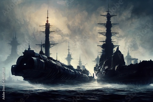 Fototapete Battleships in the sea