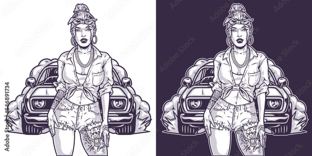 Fototapeta premium Street racer girl monochrome element