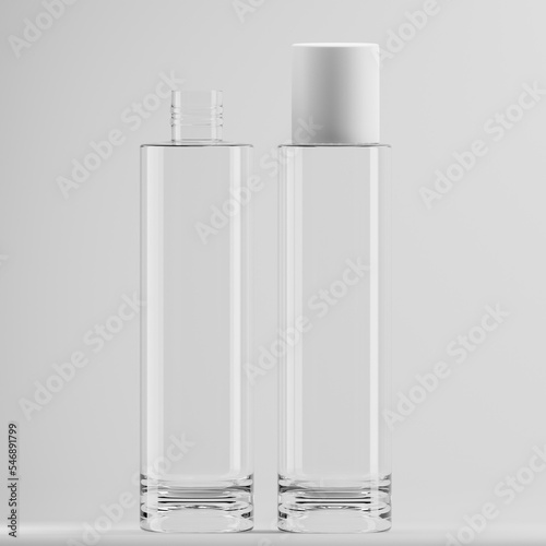 two glass bottles of cosmetic a front view 3d rendering 