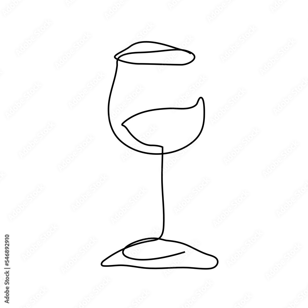 continuous wine glass drawing black lines on white background Simple