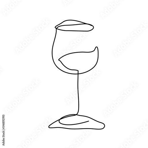 continuous wine glass drawing black lines on white background Simple continuous wine glass drawing Minimal One Line Draw Illustration for coffee shop, shop, delivery.
