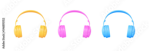 Headphones 3d render icon set - music gadget, dj earphone and realistic sound device. Wireless audio accessory