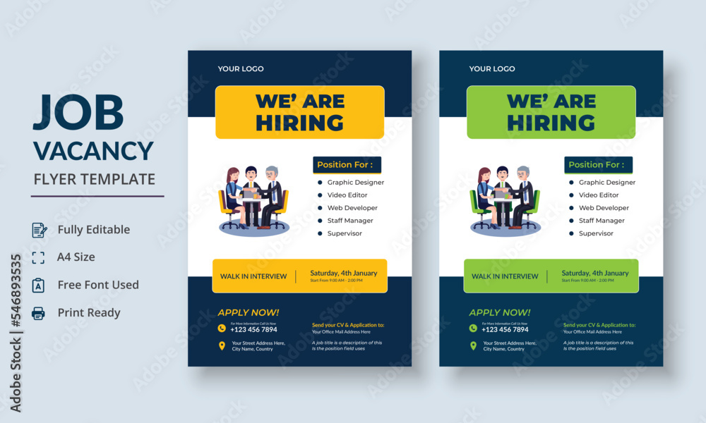 Job Vacancy Flyer Template, Job Recruitment Flyer, We are Hiring Job