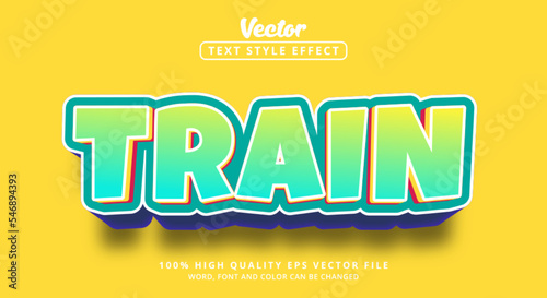 Editable text effect, Train text on bright multicolor color style and modern style