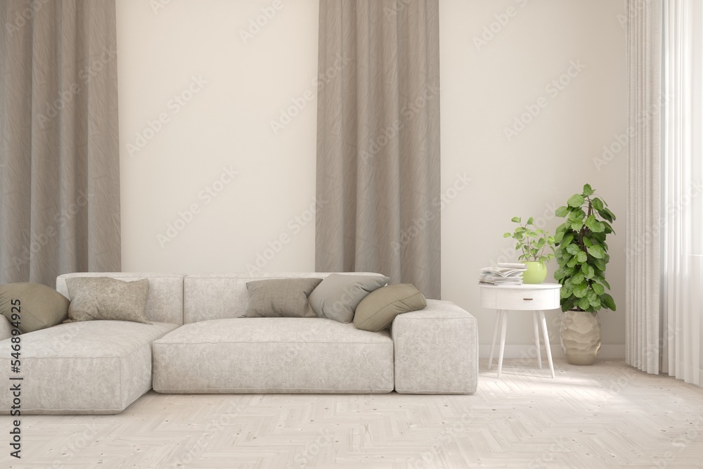 White living room with sofa. Scandinavian interior design. 3D illustration White living room with sofa. Scandinavian interior design. 3D illustration