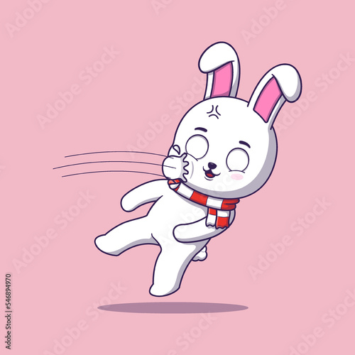 cute rabbit get hit by a snowball in the face