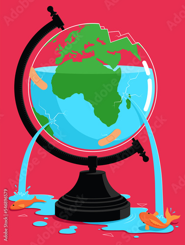 Smashed globe leaking water