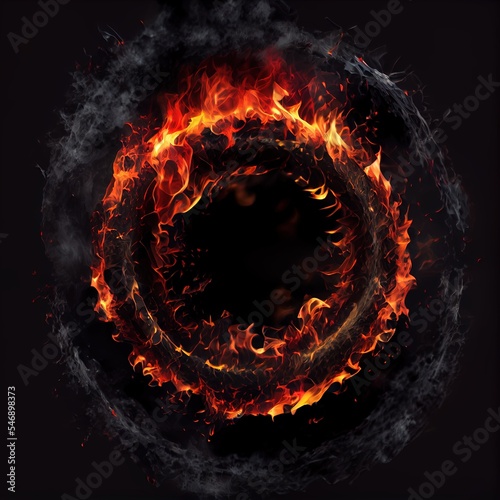 Fire ring on black background. Isolated ring made of fire