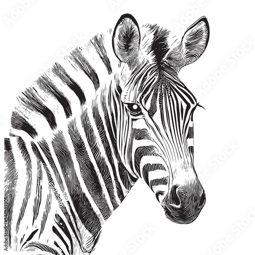 Zebra portrait sketch hand drawn engraving style Vector illustration