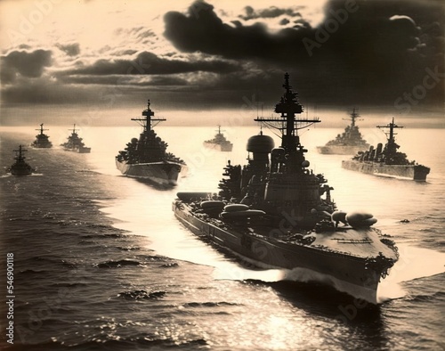 Leinwand Poster 20th-century 2nd World War sea battle with carriers and warships