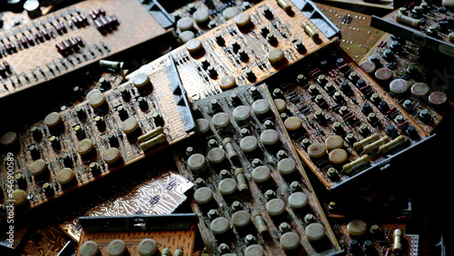 Electronic boards produced in the former USSR for the military electronic industry. Old Soviet electronic boards. Retro.