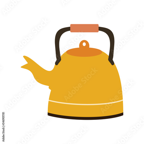 Kettle icon yellow in flat style. Vector illustration in cartoon style